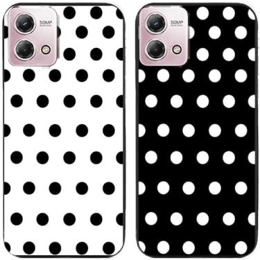Imagem de 2 peças preto branco bolinhas impressas TPU gel silicone capa de telefone traseira para Motorola Moto todas as séries (Moto G Stylus 4G 2023)