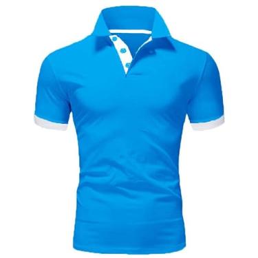 Imagem de Camiseta de verão recém-lançada, blusa masculina Paul de manga curta, camisa polo popular e moderna, Azul médio, 5G