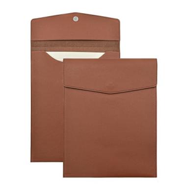 Imagem de VANRA 1 pasta de arquivo de couro PU vertical A4 porta-documentos envelope de arquivo de couro à prova d'água organizador de arquivos para tamanho carta com fecho de botão magnético (marrom)