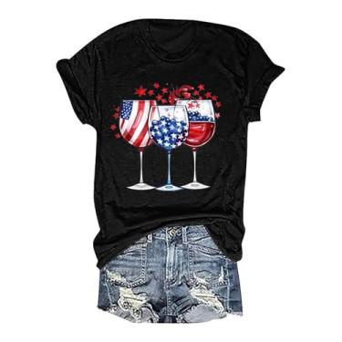Imagem de Camisetas patrióticas femininas 4 de julho 2024 bandeira americana estampada camiseta túnica verão blusas Dia da Independência, Preto, P