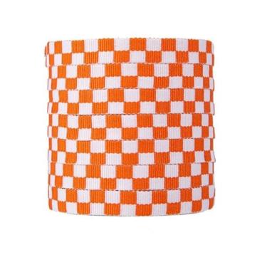 Imagem de Checkered Grid Flat Shoelace Sneaker Shoe Laces Colors Shoestring Printing Ribbons Shoelaces Lacing(Orange white,140cm)