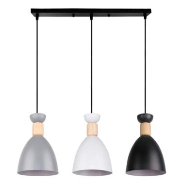 Imagem de Nordic moderno 3-cabeça luzes pingente de madeira ferro luminária minimalista interior bar café cozinha pendurado abajur