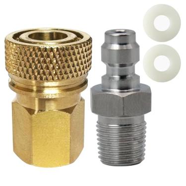 Imagem de HMKUGO Conector fêmea universal 1/8 BSPP e bocal de enchimento macho de 8 mm, conjunto de desconexão rápida, cobre - aço inoxidável - conjunto de linha remota macho e fêmea para pistola de ar PCP