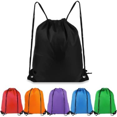 Imagem de Mochila com cordão Sacos com cordão, Sacos com cordão para trás Sacos com cordão a granel para esportes, academia, viagens, passeios, praia (Pacote de 6)
