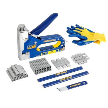 Imagem de EVERTOOLS Pistola de grampos 4 em 1 resistente, 6000 peças de pregador manual de grampeadores, pistola de pregos para fixação de material, decoração, carpintaria, móveis, portas e janelas.