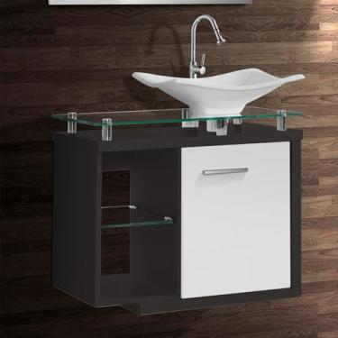 Imagem de Gabinete Toucador Para Banheiro Dama Tampo Em Vidro 64cm Grafite E Branco