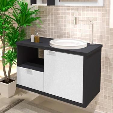 Imagem de Gabinete Toucador Para Banheiro Desigual Cuba Inclusa 64cm Grafite Branco