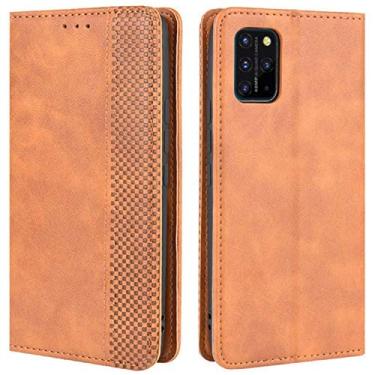 Imagem de Capa UMIDIGI S5 Pro, capa carteira retrô de couro PU à prova de choque com suporte para compartimento para cartão e fecho magnético para capa de telefone UMIDIGI S5 Pro (marrom)