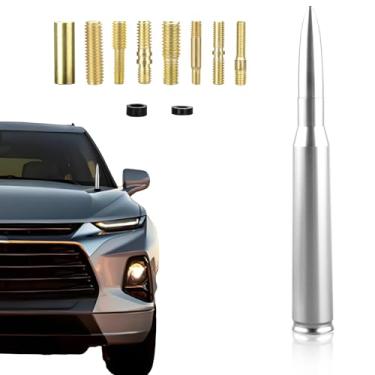 Imagem de Seprochoo Antena Bala de Carro, Caminhão, 50 Cal, Acessório Universal para GMC Sierra 1500, Chevy, Dodge Ram, Silverado 1500, 2500, 3500, Ford F150, F250, F350, Decoração de Caminhão (Prata)