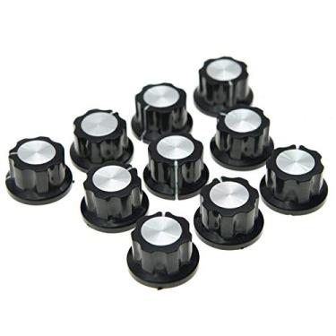 Imagem de Dopro 10 mini botões de pedal de efeito de guitarra 6 mm preto com tampa prata para pedais Boss