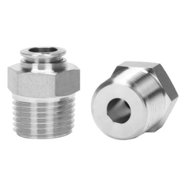 Imagem de DERPIPE Encaixe Push to Connect - Aço Inoxidável 304 macho reto 3/20.3 cm Tubo OD x 1/5.1 cm NPT Rosca Pneumática Push Lock Fitting (pacote com 2)