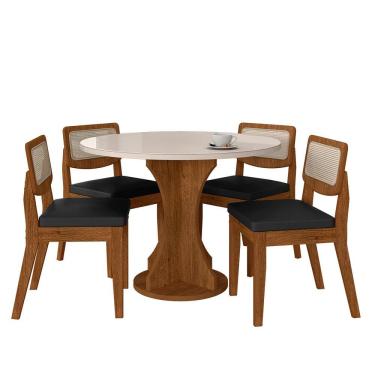 Imagem de Mesa Com 4 Cadeiras Redonda C/vidro Santorini Fre/off/cor.preto - M.a
