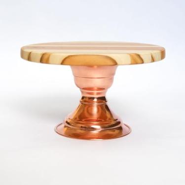 Imagem de Boleira De Madeira Com Pé De Cobre Puro M - Artesanato em Cobre