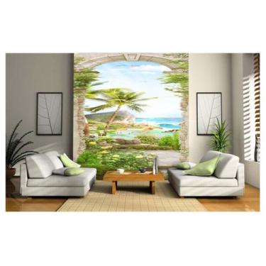 Imagem de Papel De Parede Paisagem Mar Arco Flamingo 3D Dav30 - Você Decora