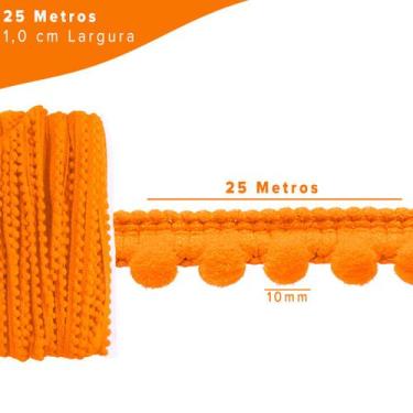 Imagem de Fita Pompom Laranja 10mm Rolo Com 25 Metros - Nybc