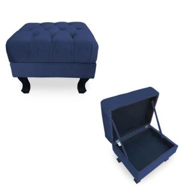 Imagem de Kit 02 Puffs Baú Retrô Luis Xv Capitonê Suede Azul Marinho - DS Móveis