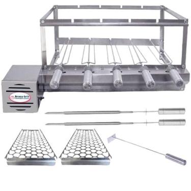 Imagem de Combo Grill Inox 5 Espetos Giratórios + Acessórios  Churrasqueira de Q