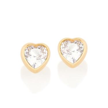 Imagem de Brinco solitário folheado a ouro 18k com Zircônias em coração branco/5