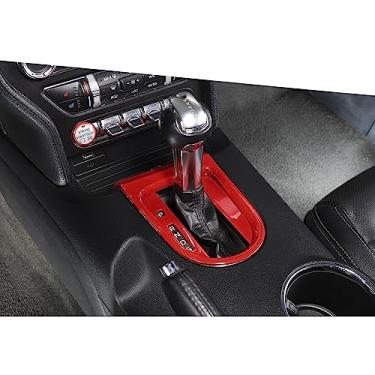 Imagem de Jimen Compatível com Ford Mustang 2015-2023, 3 peças de moldura de acabamento de capa de câmbio (vermelho)