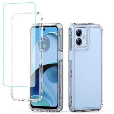 Imagem de Yodueiv Capa para Moto G14, Motorola G14 XT2341-2 com protetor de tela de vidro temperado, capa protetora de telefone de 3 camadas transparente para Motorola Moto G14 transparente