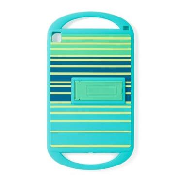 Imagem de Komar Kids Capa infantil de silicone redemoinho ou listras com suporte compatível com iPad de 10,2 polegadas (7ª/8ª/9ª geração), azul/verde