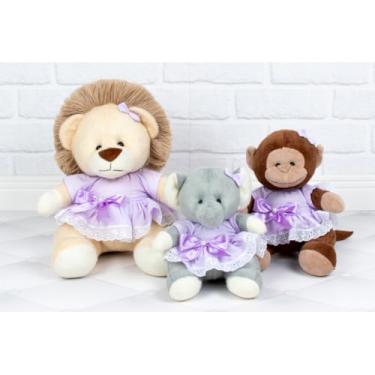 Imagem de Pelúcias Safari, Conjunto de 3, Leão, Macaco e Elefante, com Vestidos (LILAS)