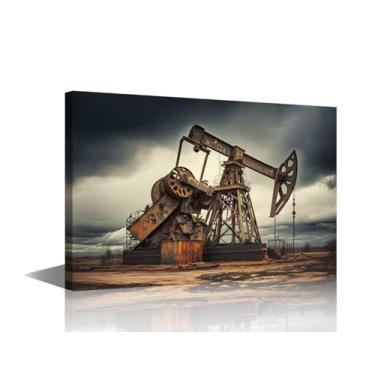 Imagem de TUMOVO Arte de parede, 1 painel, impressão em tela, bomba de óleo, perfuração, torres no deserto, produção de petróleo e recursos fósseis, pôsteres e impressões para sala de estar quarto decoração de