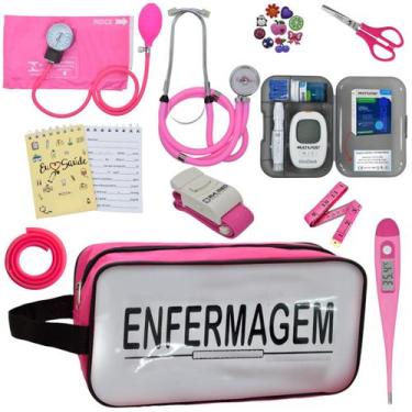Imagem de Kit de Enfermagem Aparelho de  Pressao Estetoscopio Necessaire Transpa