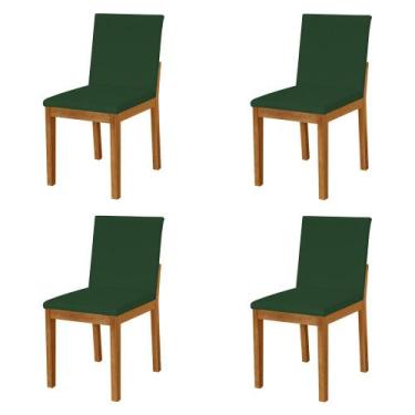 Imagem de Kit 4 Cadeiras de Jantar Luxo Pérola Estofadas em Veludo Verde Base Ma