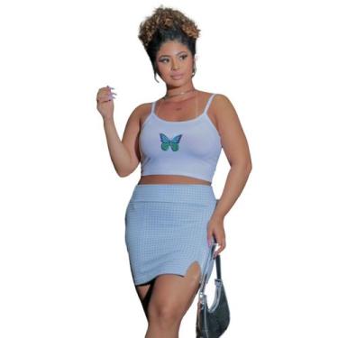 Imagem de Conjunto Feminino Soft Y2K Saia Xadrez e Cropped Borboleta - lush!, G,