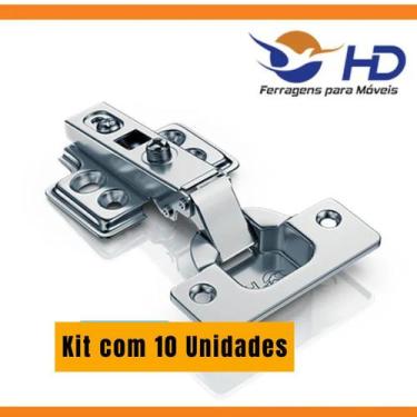 Imagem de Kit com 10 Dobradiças Curva c/ Amort Calço Fixo Inox - HD Ferragens
