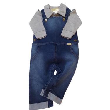 Imagem de Kit Jardineira Jeans + Body Longo Bebê Menino Katita 27117, Jeans, P (