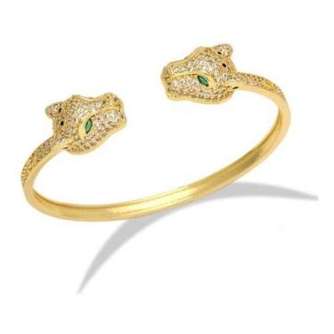 Imagem de Bracelete Pulseira Leopardo Dourado Com Pedra Zircônia Luxo - De Castr
