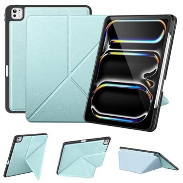 Imagem de VIKESI Capa para iPad Pro M4 de 13 polegadas 2024, capa de origami com várias dobras, suporte para vários ângulos, suporte para Apple Pencil, suporta despertar/hibernar automaticamente, azul claro