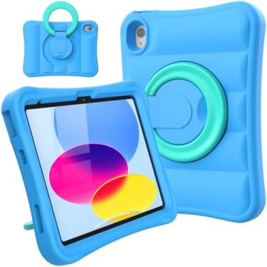 Imagem de MRWHO Capa infantil para iPad 10ª geração 27.7 cm 2022 – Capa leve e flexível à prova de choque com alça de suporte para meninas e meninos para Apple iPad 10 geração – azul