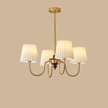 Imagem de QZGTDMYG Lustre antigo moderno de 4 luzes com sombra de tecido branco cremoso, luminária pendente de fazenda para sala de jantar, sala de estar, cozinha, ilha