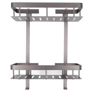 Imagem de Prateleira de Chuveiro Montada na Parede de Dupla Camada de Liga de Alumínio, Organizador de Armazenamento de Banheiro Com Bordas de Proteção para Cozinha, Banheiro, Despensa
