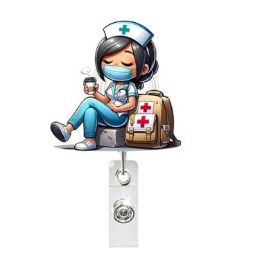 Imagem de Carretel de crachá de enfermeira para trabalhador médico retrátil porta-crachá jacaré, bolsa escolar de café, etiqueta de nome de enfermeira, clipe de crachá para médico de enfermagem