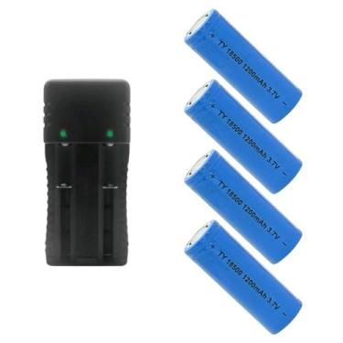 Imagem de Kit 1 Carregador De Bateria Duplo 2 Slot 14500 Mais 4 Baterias De Gran