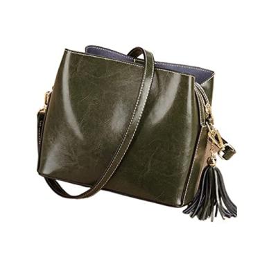 Imagem de Moda bolsa feminina de couro estilo vintage bolsa de ombro retrô bolsa tiracolo bolsa transversal para mulheres(Dark green B)