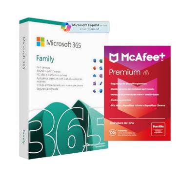Imagem de Microsoft 365 Family + Antivírus McAfee Premium Family 2024 - Licenças Físicas para Dispositivos, Segurança Avançada e Suporte Técnico (PAI) (Microsoft 365 Family Antivírus Premium Family)