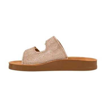 Imagem de Corkys Footwear Sandálias Let's Be Real – com duas alças ajustáveis, uma parte superior coberta com strass, fácil de colocar e tirar e palmilhas confortáveis para usar o dia todo, Strass ouro rosa, 40
