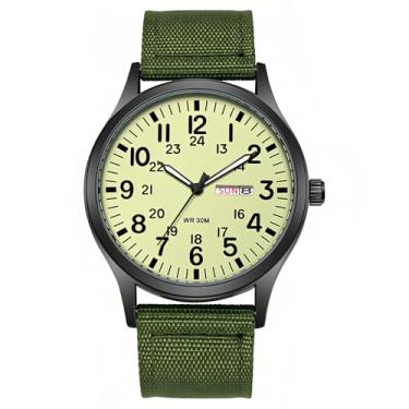 Imagem de Gosasa Relógios militares unissex, esportivo, com alça de nylon, elegante, relógio masculino luminoso, mostrador analógico, quartzo, à prova d'água, casual, relógio de pulso, L - verde