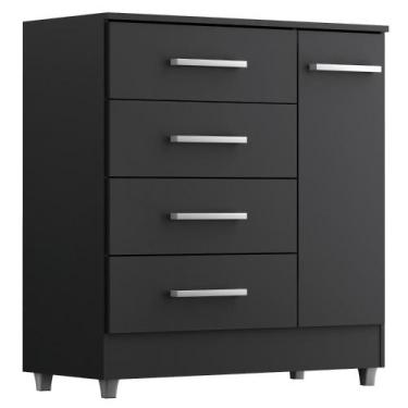 Imagem de Comoda 4 Gavetas 1 Porta Laura Preto Onix - Quarta Divisao Moveis