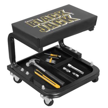 Imagem de BIG RED TR6100W1 Blackjack Rolling Creeper Assento de garagem/loja: Banco mecânico acolchoado com armazenamento de bandeja de ferramentas, preto