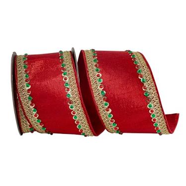 Imagem de Reliant Ribbon Fita de borda com fio dupla face metálica de luxo com acabamento de joias, vermelha