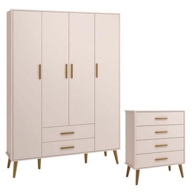 Imagem de Cômoda Gaveteiro e Guarda Roupa Infantil 4 Portas Isis Rosa Acetinado - Reller