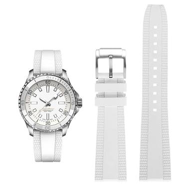 Imagem de Pulseira de borracha FKM para relógios Breitling Superocean com fivela, pulseiras de borracha para relógios Breitling Professional (branca, 20 mm)