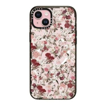 Imagem de CASETiFY Capa Impact para iPhone 15 Plus [4x proteção de grau militar contra quedas de 2,5m/compatível com Magsafe] – Vintage Flower Monday – Preto/Transparente
