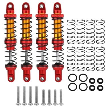 Imagem de Pothyes Amortecedor de choque dianteiro traseiro de metal para peças de atualização RC de caminhão monstro 1/10 Traxxas MAXX (vermelho-dourado)